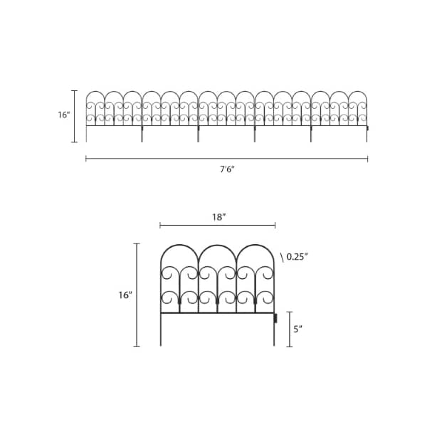 Set Of 5 Metal Garden Fencing Panels For Iris Decorative Edging Flower Beds And Landscaping, Black